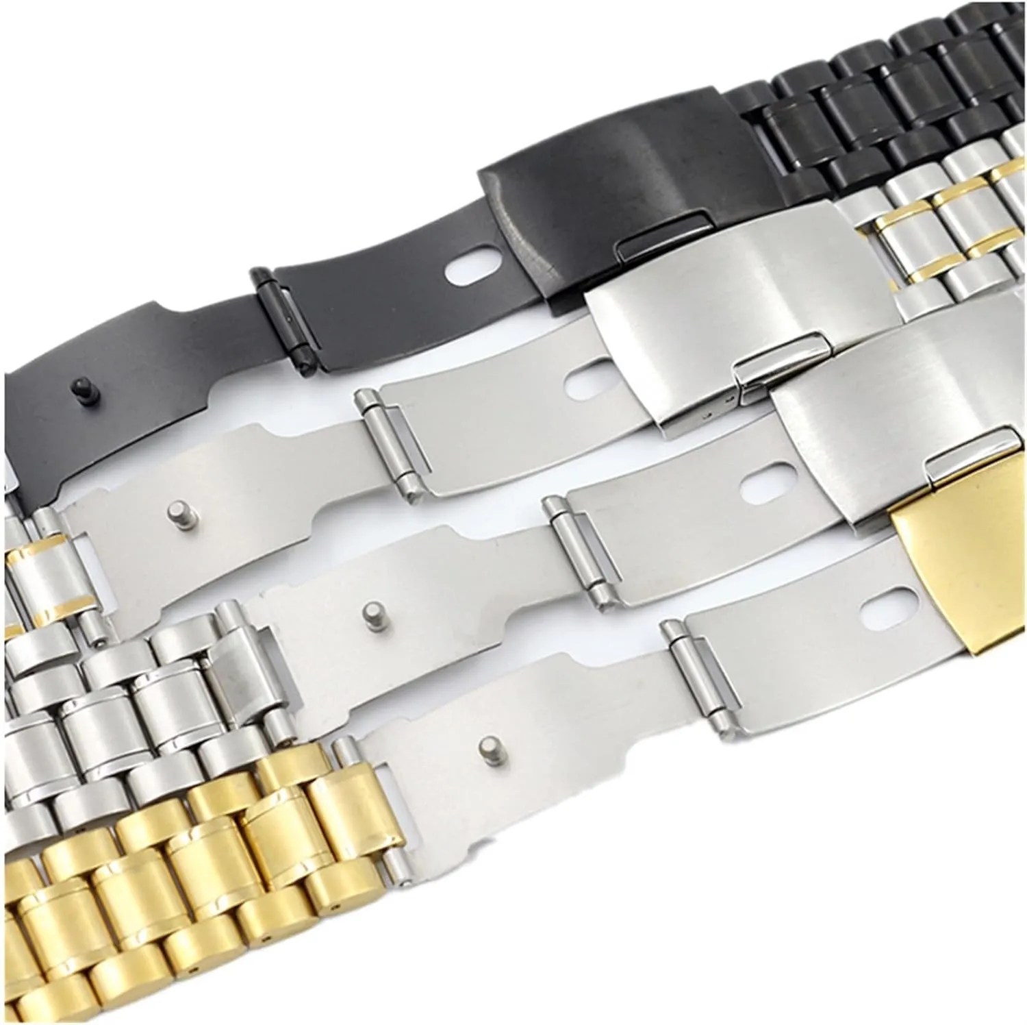 Stainless Steel Watch Strap 16mm 18mm 20mm 22mm 24mm 26mm Universal Watch Strap Accessories Gold Black Folding Buckle Watch Strap