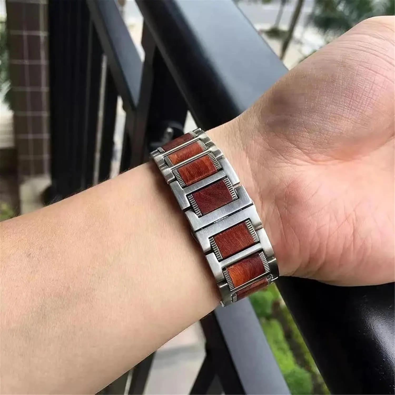 Stainless Steel Wooden Watch Band 20mm 22mm Replacement Band Men's Women's Universal Wooden Watch Band For Quartz Or Smart Watch