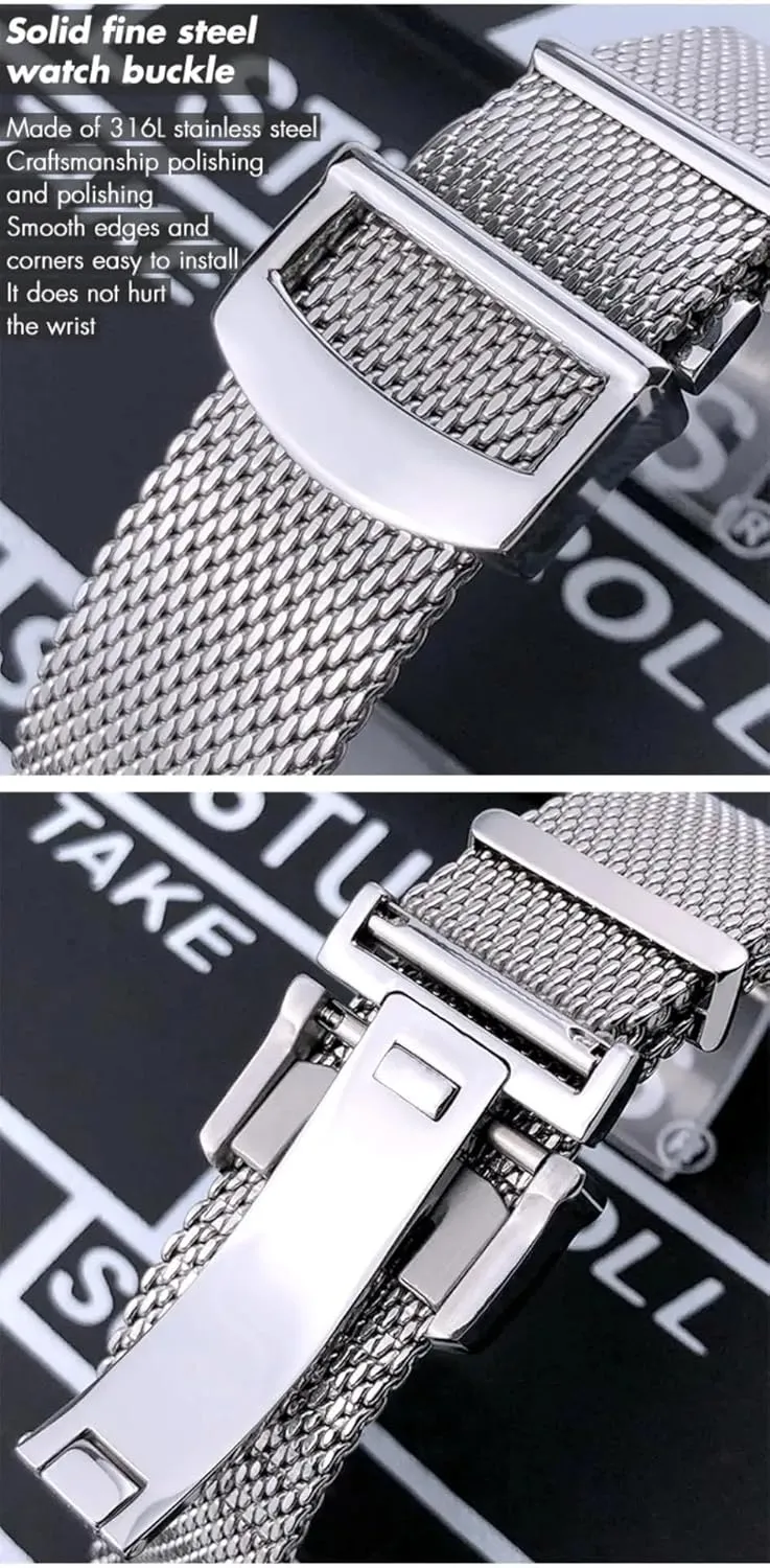 Stainless Steel Woven Mesh Watch Strap 20mm 22mm Bracelet Metal Quick Release Men Women Universal Watchband
