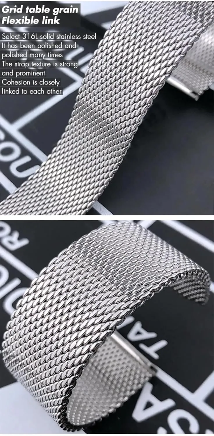 Stainless Steel Woven Mesh Watch Strap 20mm 22mm Bracelet Metal Quick Release Men Women Universal Watchband