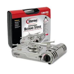 Sterno Portable Camping Stove - Single Burner Butane Camp Stove, Stainless Steel Burner with Travel Case - 7000 BTU