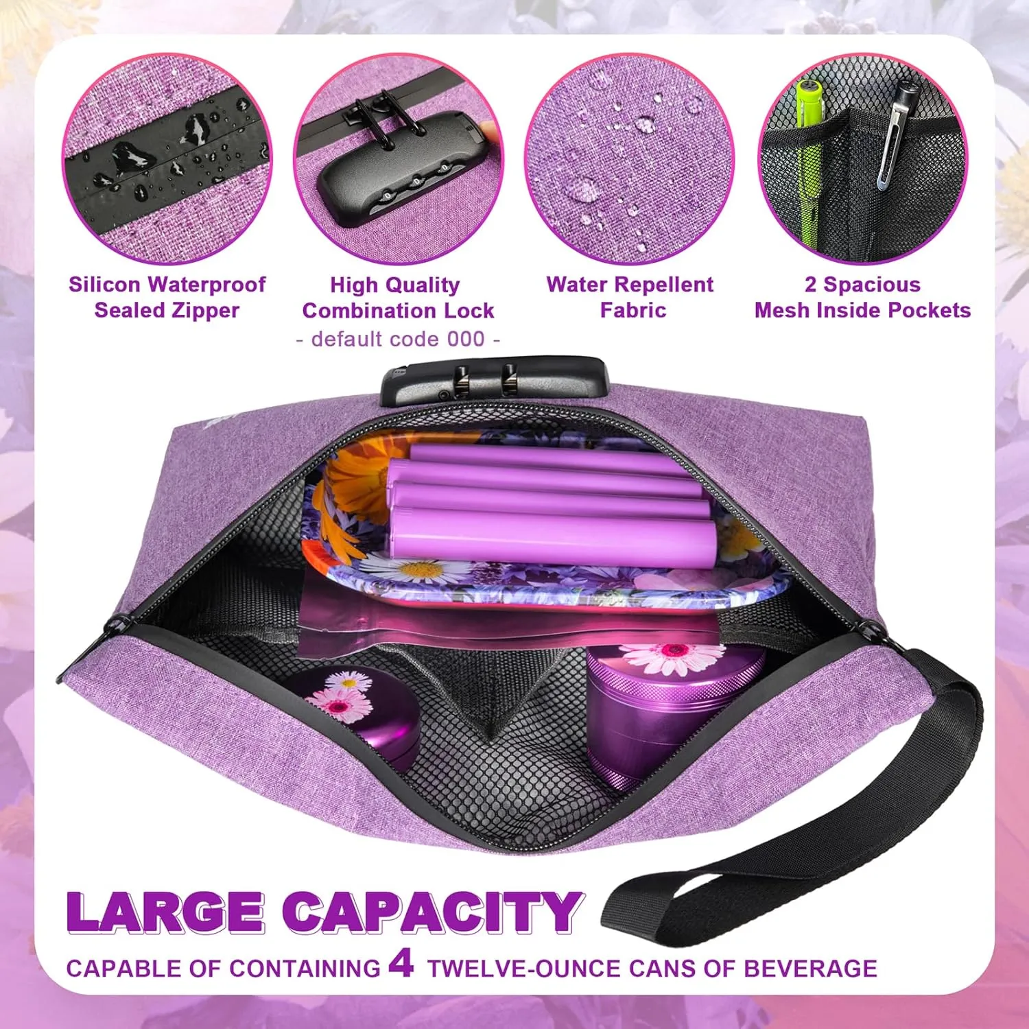 Storage Bag with Combination Lock 12.6"x7.5" Large Storage Container Medicine Lock Bag Money Organizer Travel Storage Case