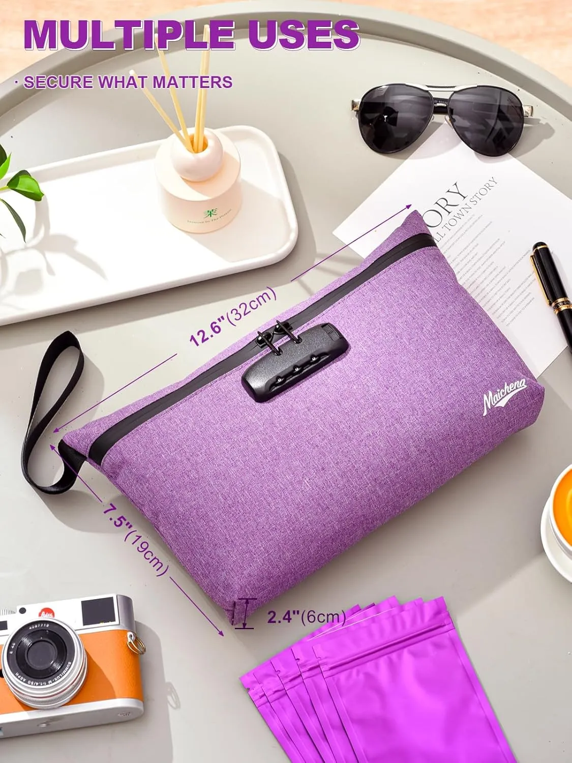 Storage Bag with Combination Lock 12.6"x7.5" Large Storage Container Medicine Lock Bag Money Organizer Travel Storage Case