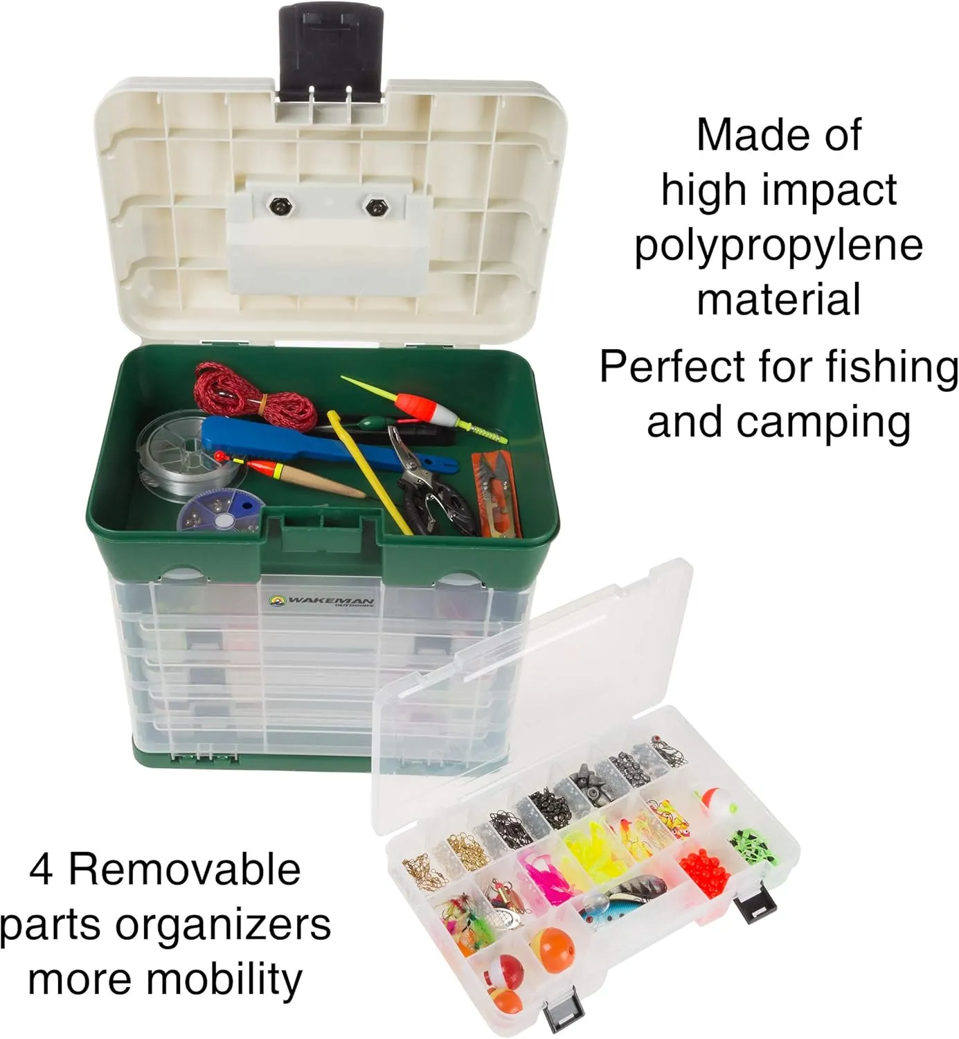 Storage Tool Box Organizer - Utility Box with 4 Drawers and 19 Compartments for Camping Supplies and Fishing Tackle by Wakeman Outdoors (Green)