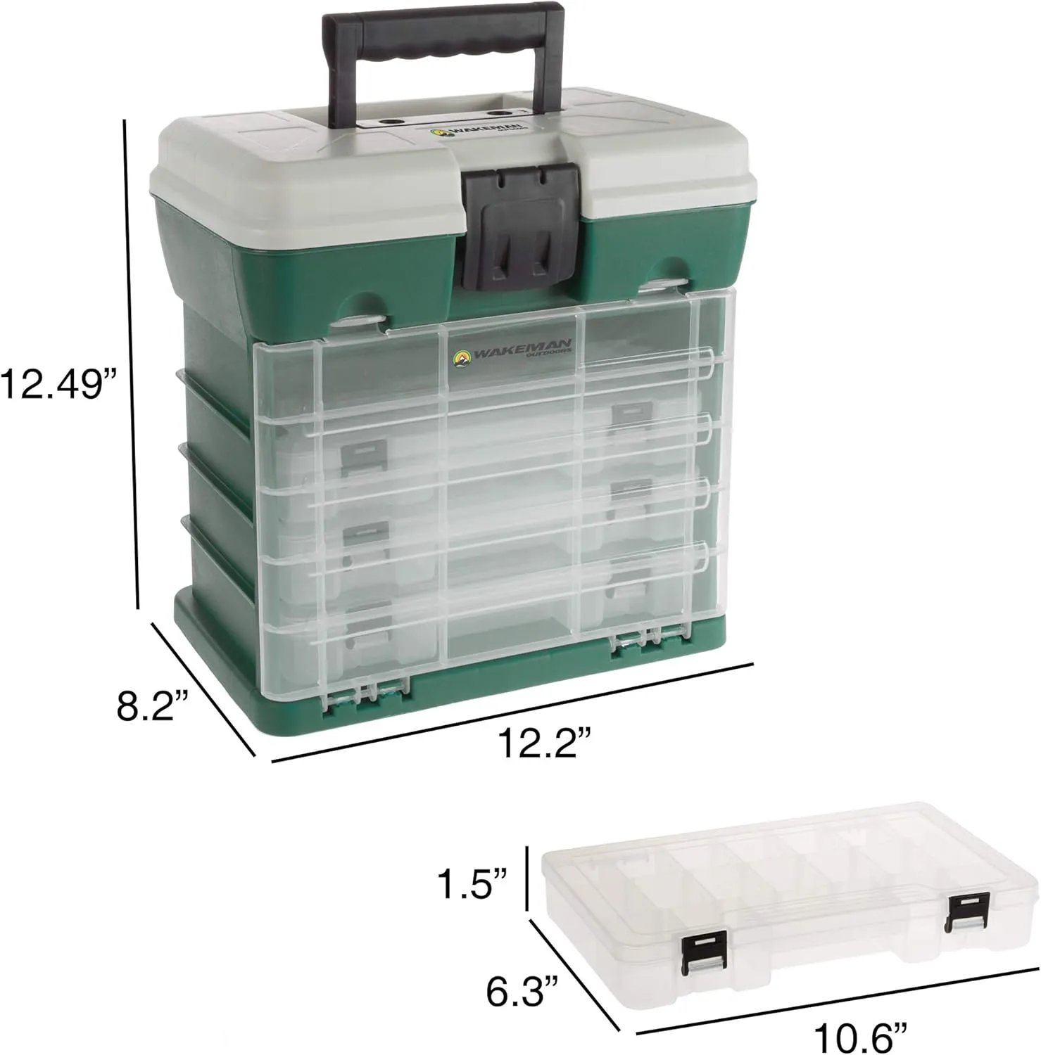 Storage Tool Box Organizer - Utility Box with 4 Drawers and 19 Compartments for Camping Supplies and Fishing Tackle by Wakeman Outdoors (Green)