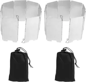 Stove Windscreen, 2Pcs Outdoor Stove Windscreen Foldable Stainless Steel Camping Cooking Windshield with Drawstring Bag for Camping Butane Stoves