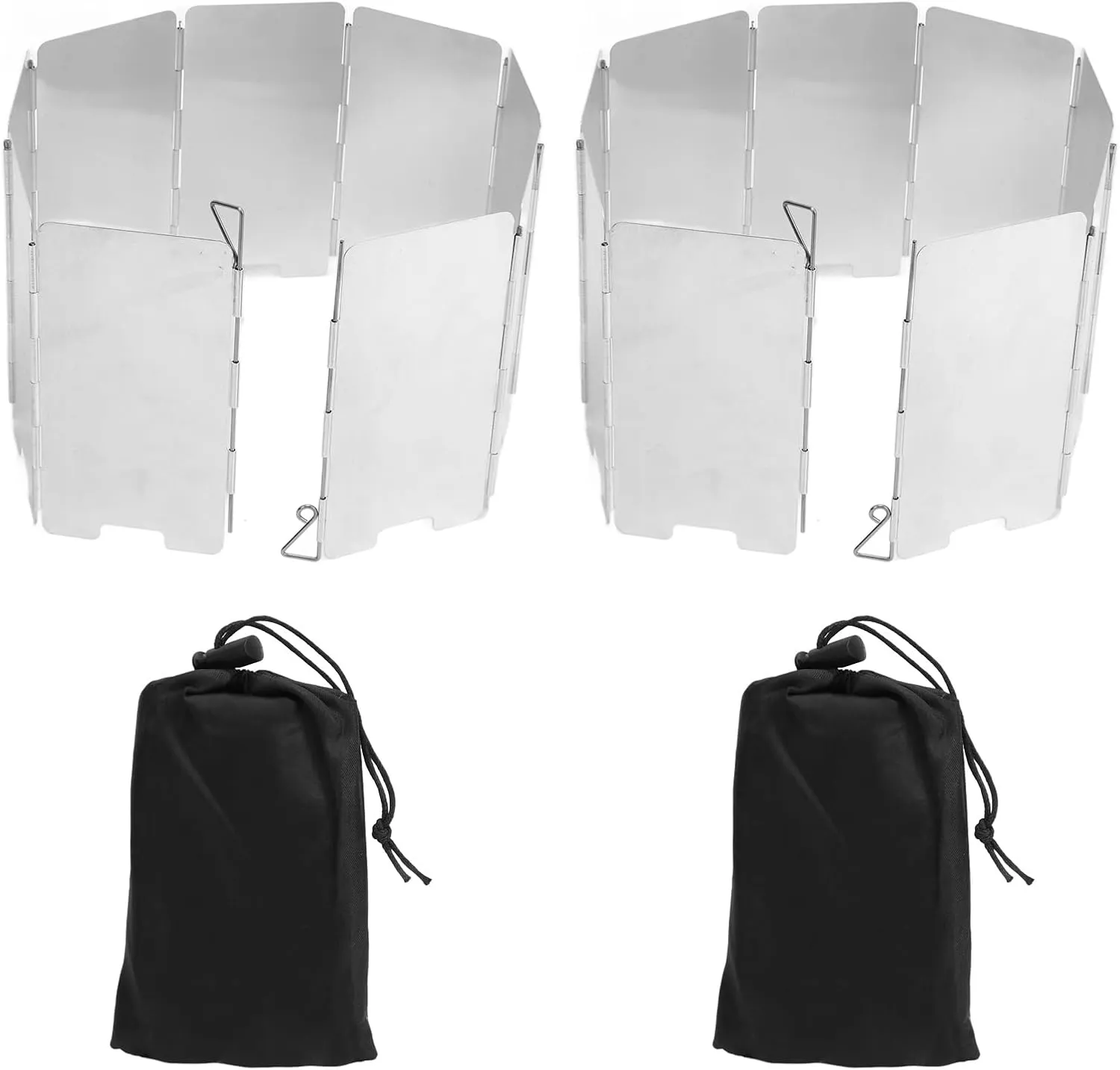 Stove Windscreen, 2Pcs Outdoor Stove Windscreen Foldable Stainless Steel Camping Cooking Windshield with Drawstring Bag for Camping Butane Stoves
