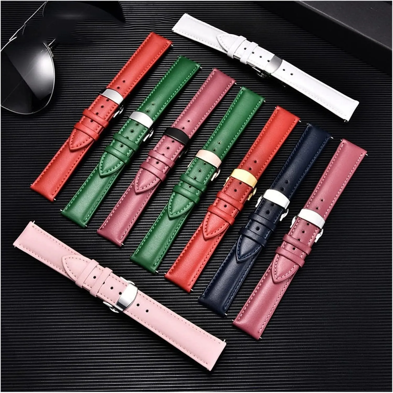 Strap Leather Strap Buckle Bracelet Multicolor Strap Needle Strap Watch Accessories Strap(E,22mm)