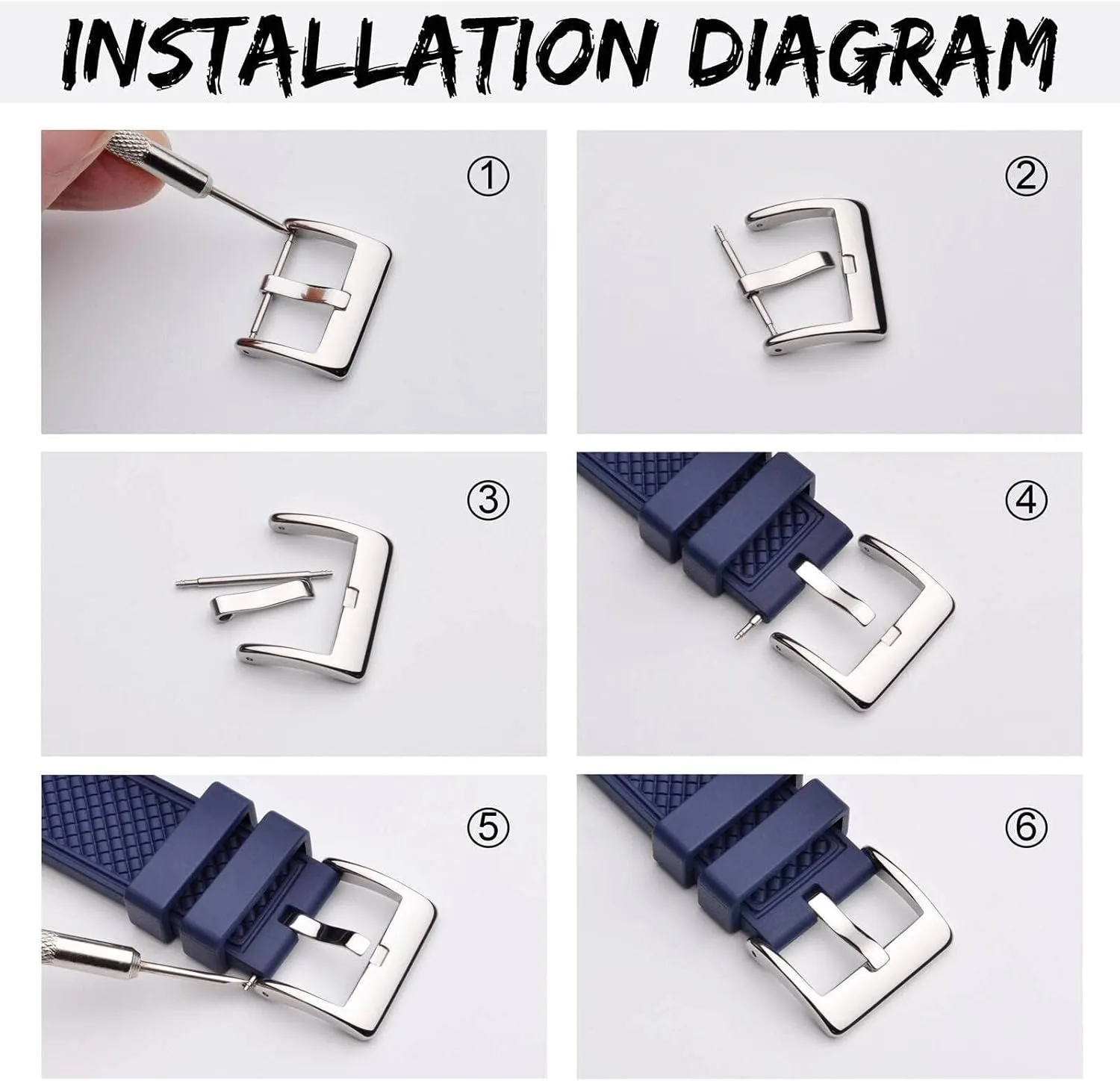 Strap Replacement Buckle, Stainless Steel Buckle 16-24mm Strap buckle