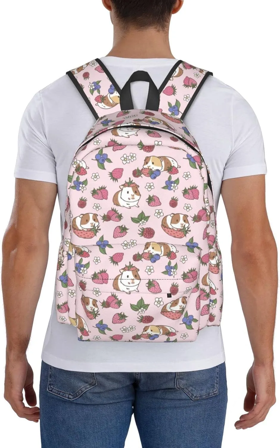 Strawberry Backpack 17 Inch Guinea Pig Casual Daypack Lightweight Kids School Backpack Campus Bag for Girls Women Back to School