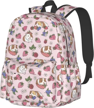Strawberry Backpack 17 Inch Guinea Pig Casual Daypack Lightweight Kids School Backpack Campus Bag for Girls Women Back to School
