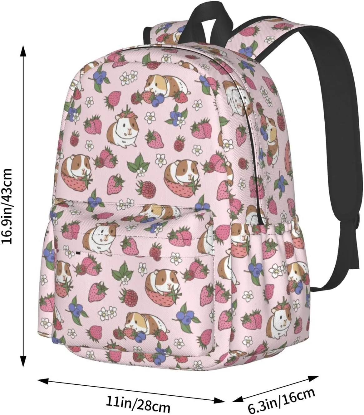 Strawberry Backpack 17 Inch Guinea Pig Casual Daypack Lightweight Kids School Backpack Campus Bag for Girls Women Back to School