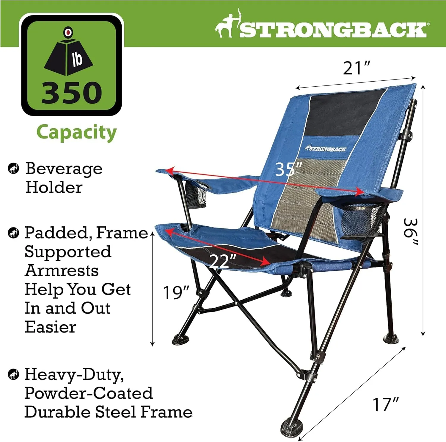 STRONGBACK Camping Chair XL Guru Heavy Duty Camping Chairs with Lumbar Support, Backpack Folding Camp Chair