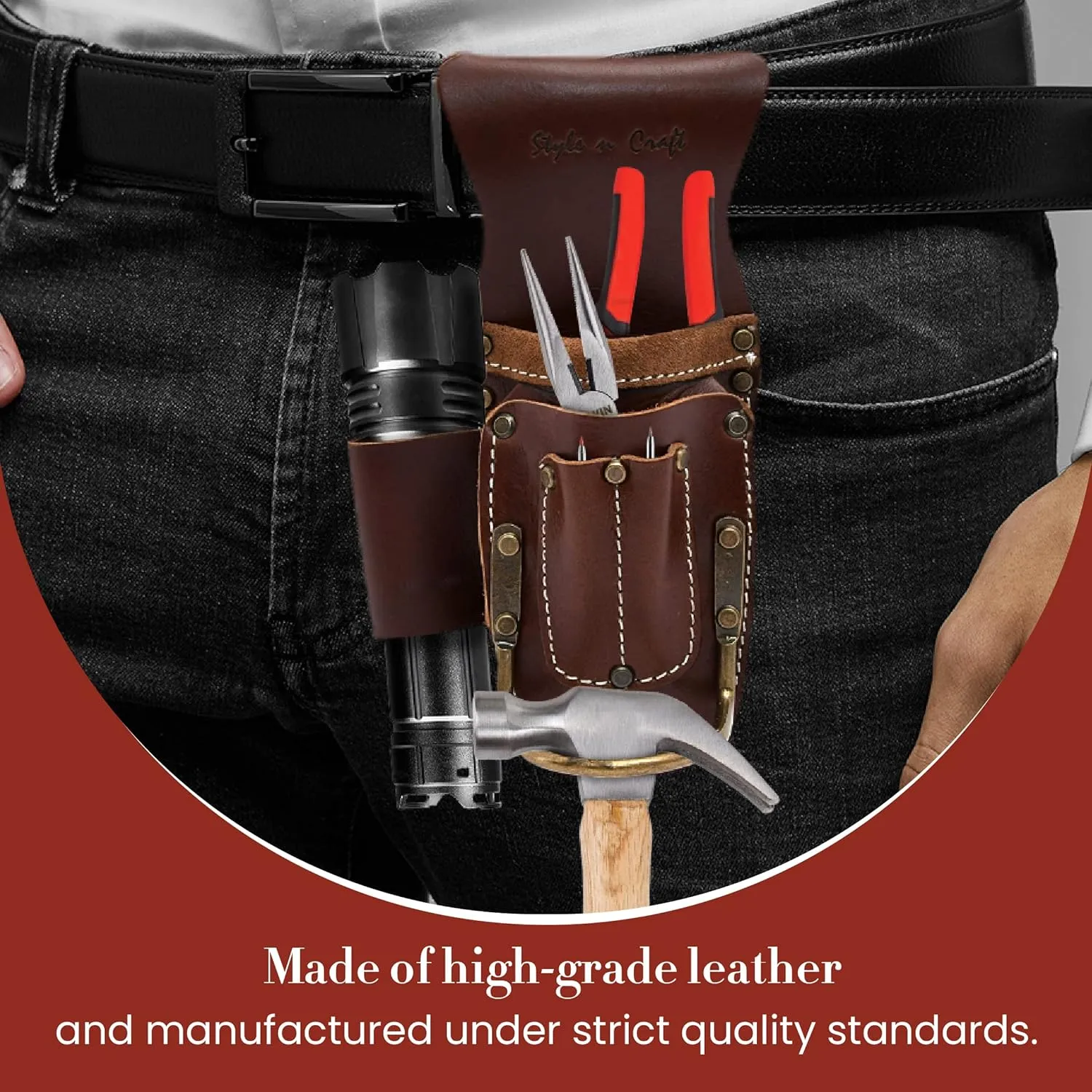 Style N Craft Pliers & Tool Holder, Full-Grain Oiled Leather Tool Pouch, Multi Tool Holder