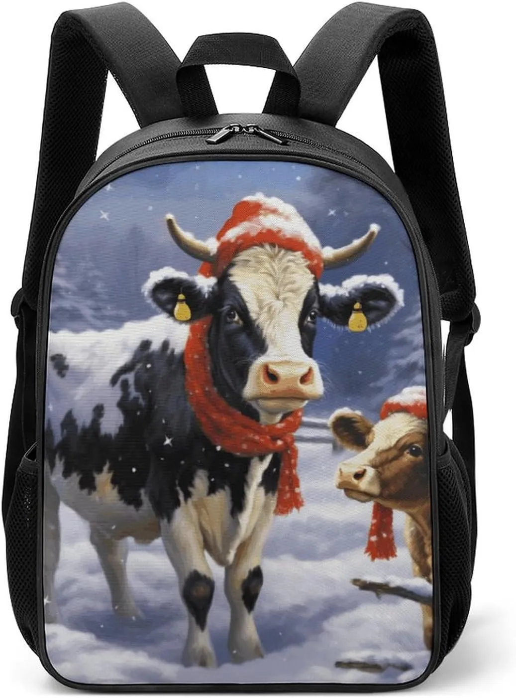 Stylish Backpack, Christmas Snow Cow Print Durable Backpack Travel Backpack Hiking Backpack Ergonomic Backpack Comfortable Backpack