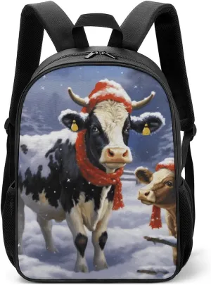 Stylish Backpack, Christmas Snow Cow Print Durable Backpack Travel Backpack Hiking Backpack Ergonomic Backpack Comfortable Backpack