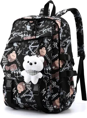 Stylish Casual Graffiti Print Lightweight Large Capacity College Travel Backpack Daypack for Women Men (Black)