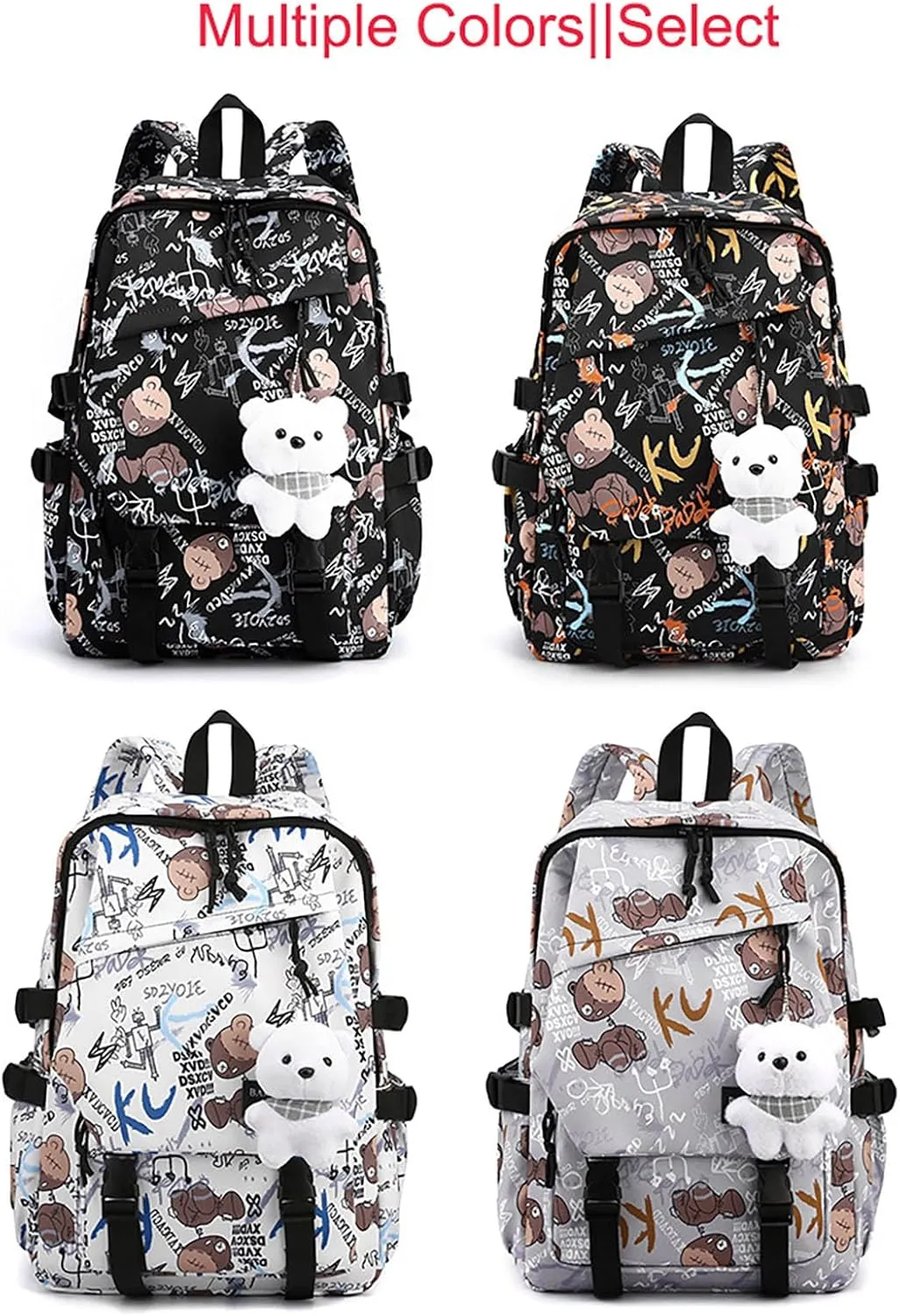 Stylish Casual Graffiti Print Lightweight Large Capacity College Travel Backpack Daypack for Women Men (Black)