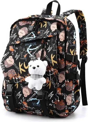 Stylish Casual Graffiti Print Lightweight Large Capacity College Travel Backpack Daypack for Women Men (Coffee)