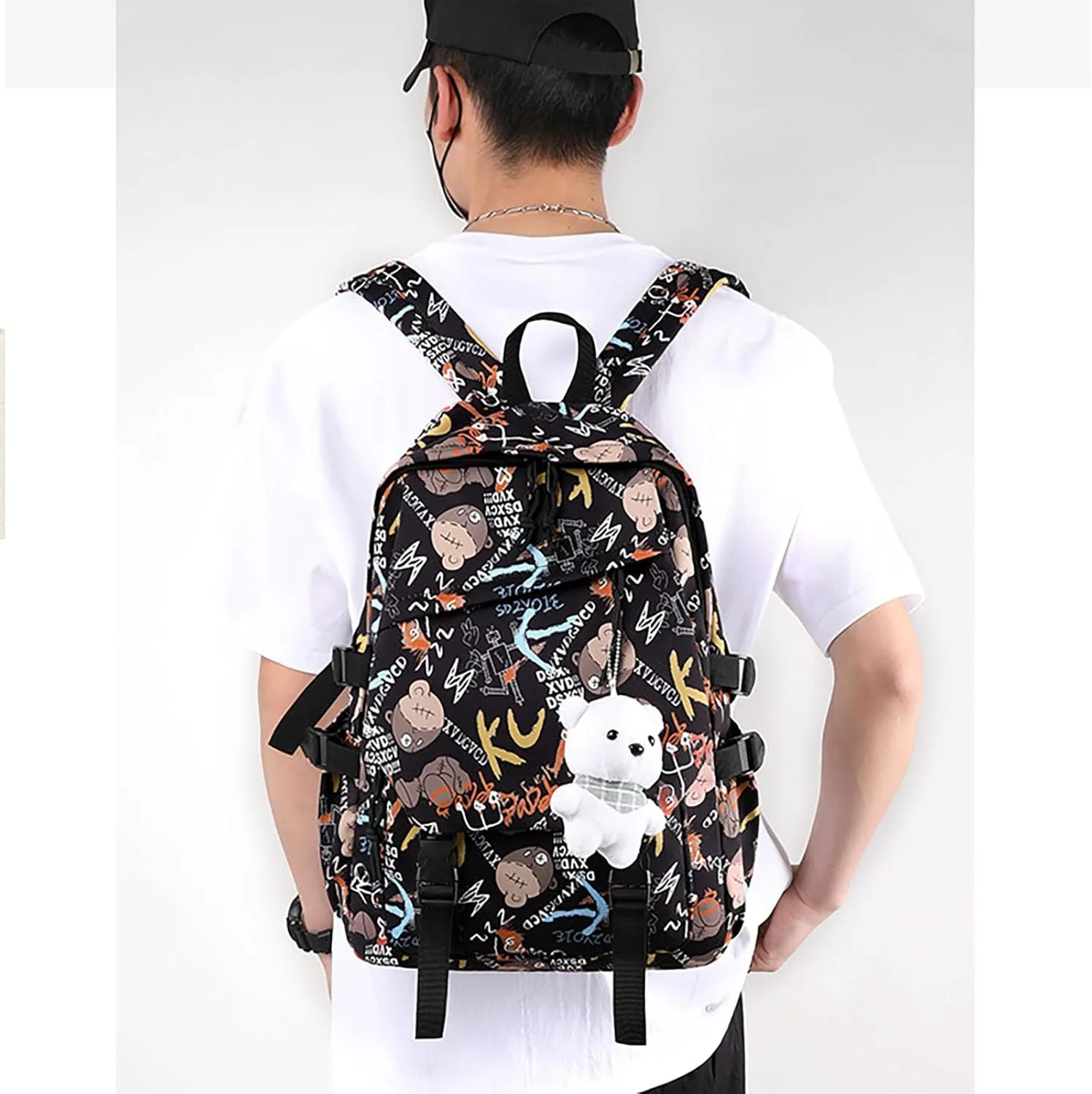 Stylish Casual Graffiti Print Lightweight Large Capacity College Travel Backpack Daypack for Women Men (Coffee)