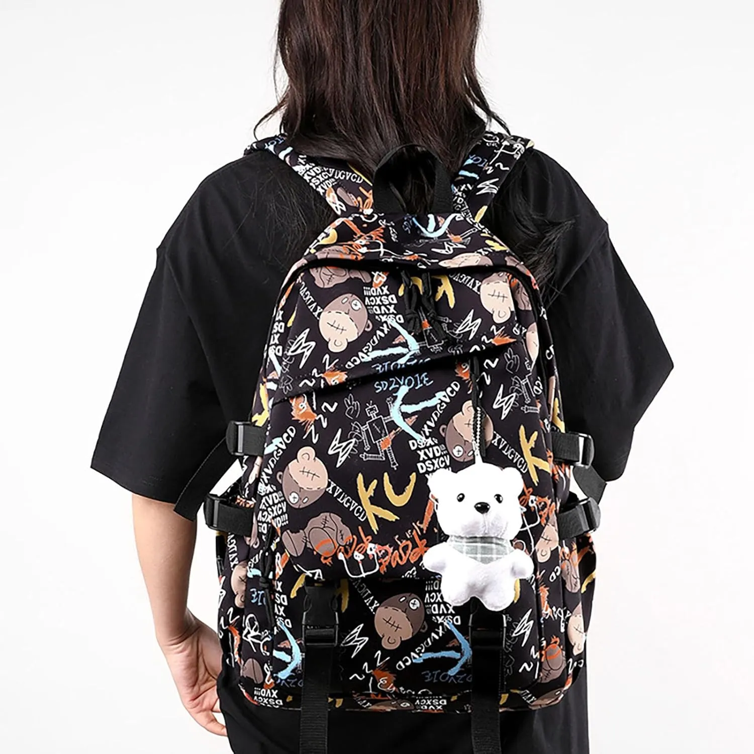 Stylish Casual Graffiti Print Lightweight Large Capacity College Travel Backpack Daypack for Women Men (Coffee)