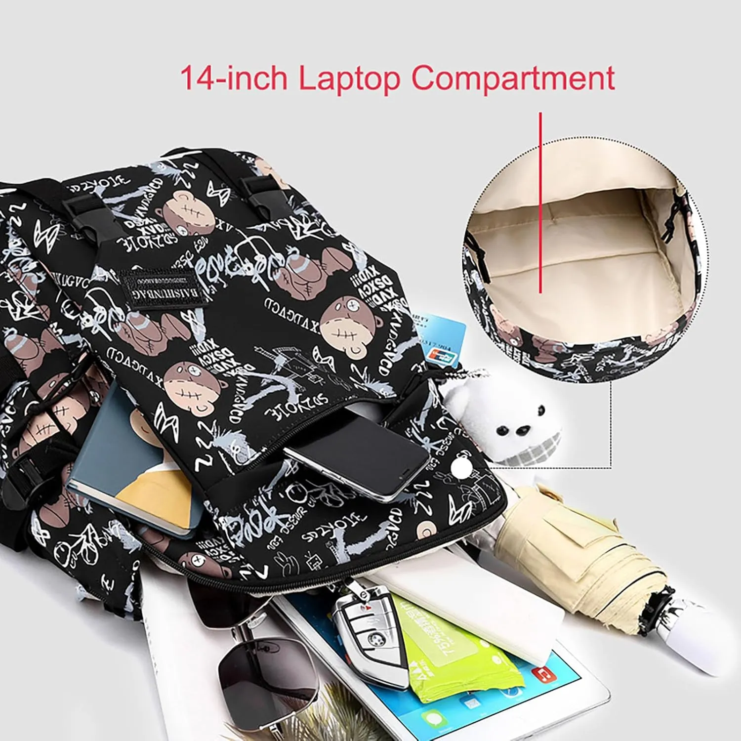 Stylish Casual Graffiti Print Lightweight Large Capacity College Travel Backpack Daypack for Women Men (Coffee)