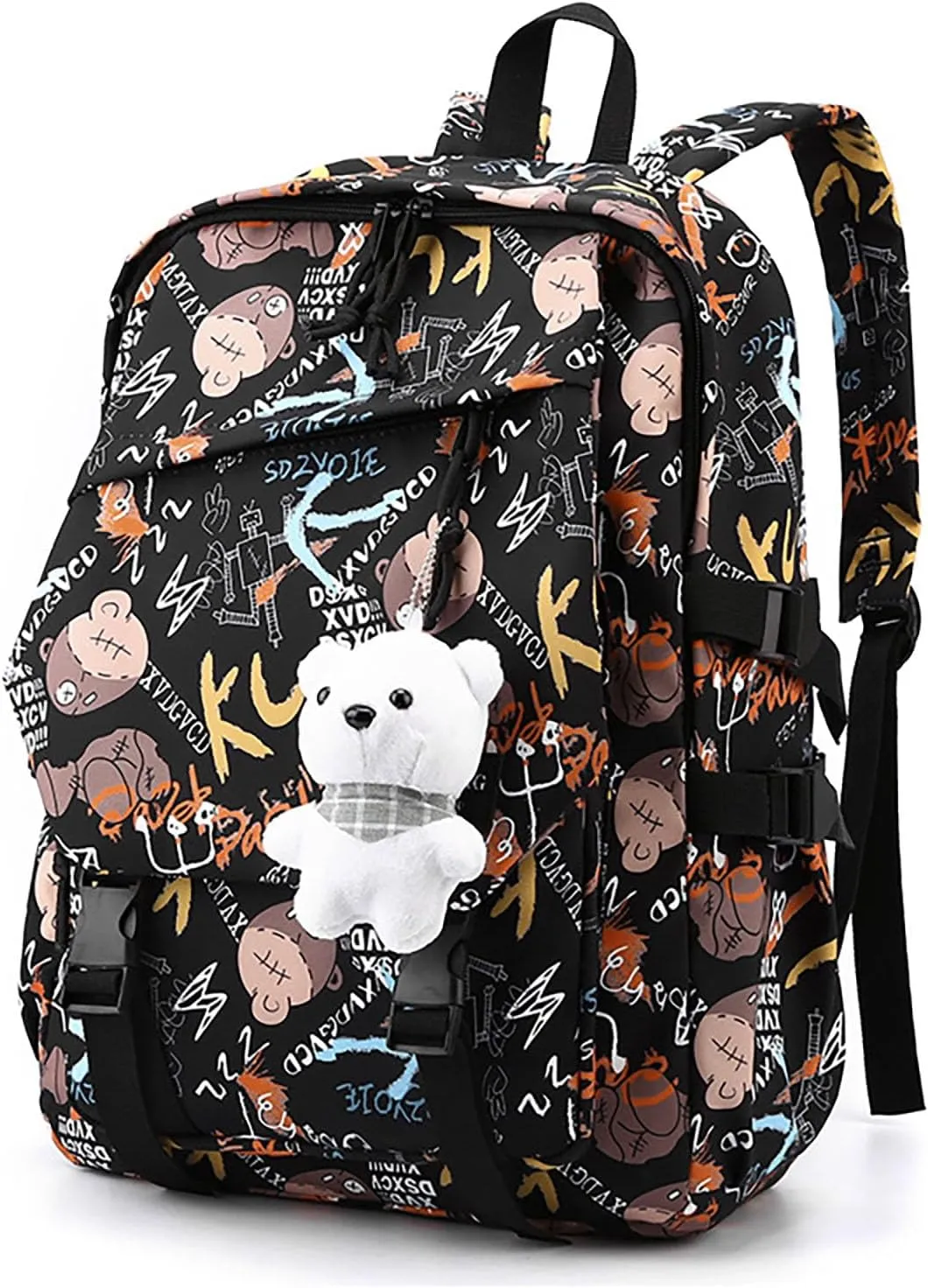 Stylish Casual Graffiti Print Lightweight Large Capacity College Travel Backpack Daypack for Women Men (Coffee)