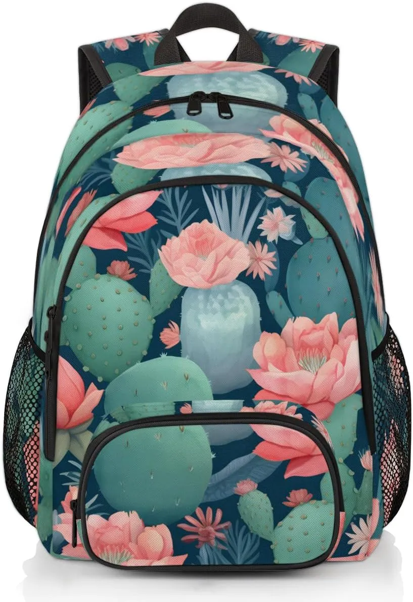 Succulent Cactus Flower Backpack for Women Men Travel Casual Daypack Laptop iPad Tablet Shoulder Bag Lightweight Backpack with Multiple Pockets