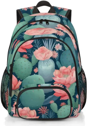 Succulent Cactus Flower Backpack for Women Men Travel Casual Daypack Laptop iPad Tablet Shoulder Bag Lightweight Backpack with Multiple Pockets