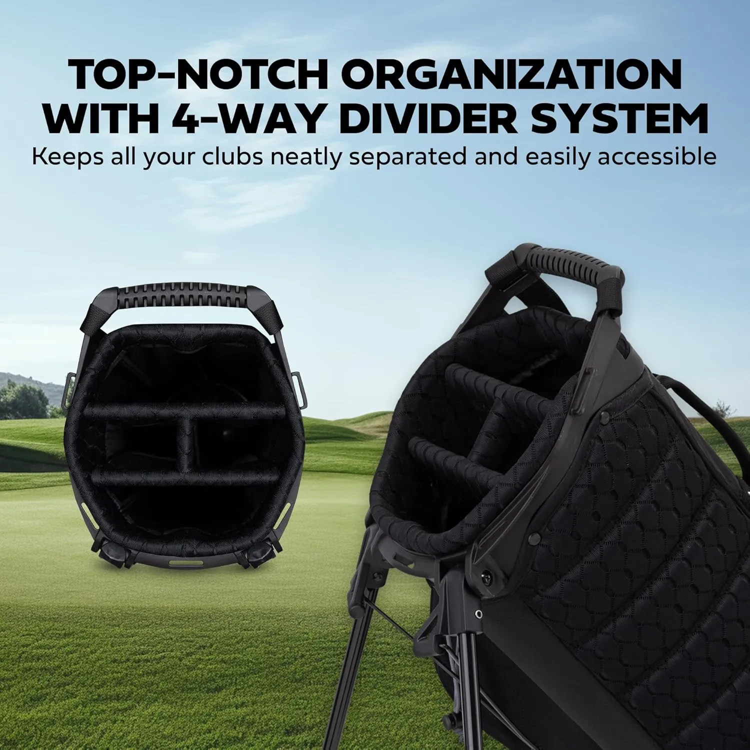 Sun Mountain 2025 Phenom Stand Bag - Durable Golf Bag with Six Pockets for Ample Storage - Features an Ergonomic EZ-Fit Dual Strap System and a Matching Rain Hood