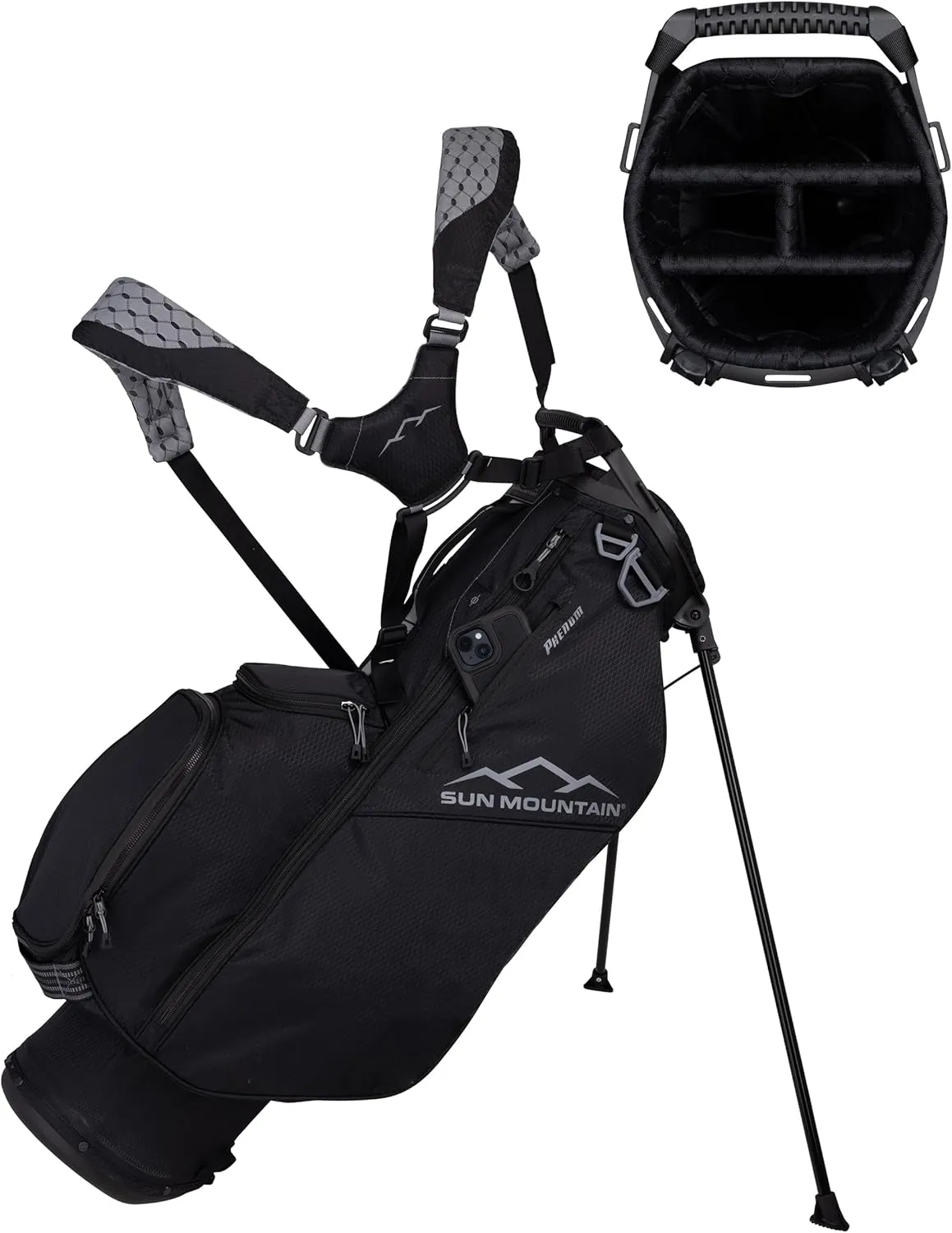 Sun Mountain 2025 Phenom Stand Bag - Durable Golf Bag with Six Pockets for Ample Storage - Features an Ergonomic EZ-Fit Dual Strap System and a Matching Rain Hood
