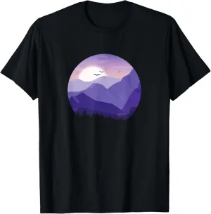 Sunrise Birds Forest Scene Mountain Silhouette T-Shirt
