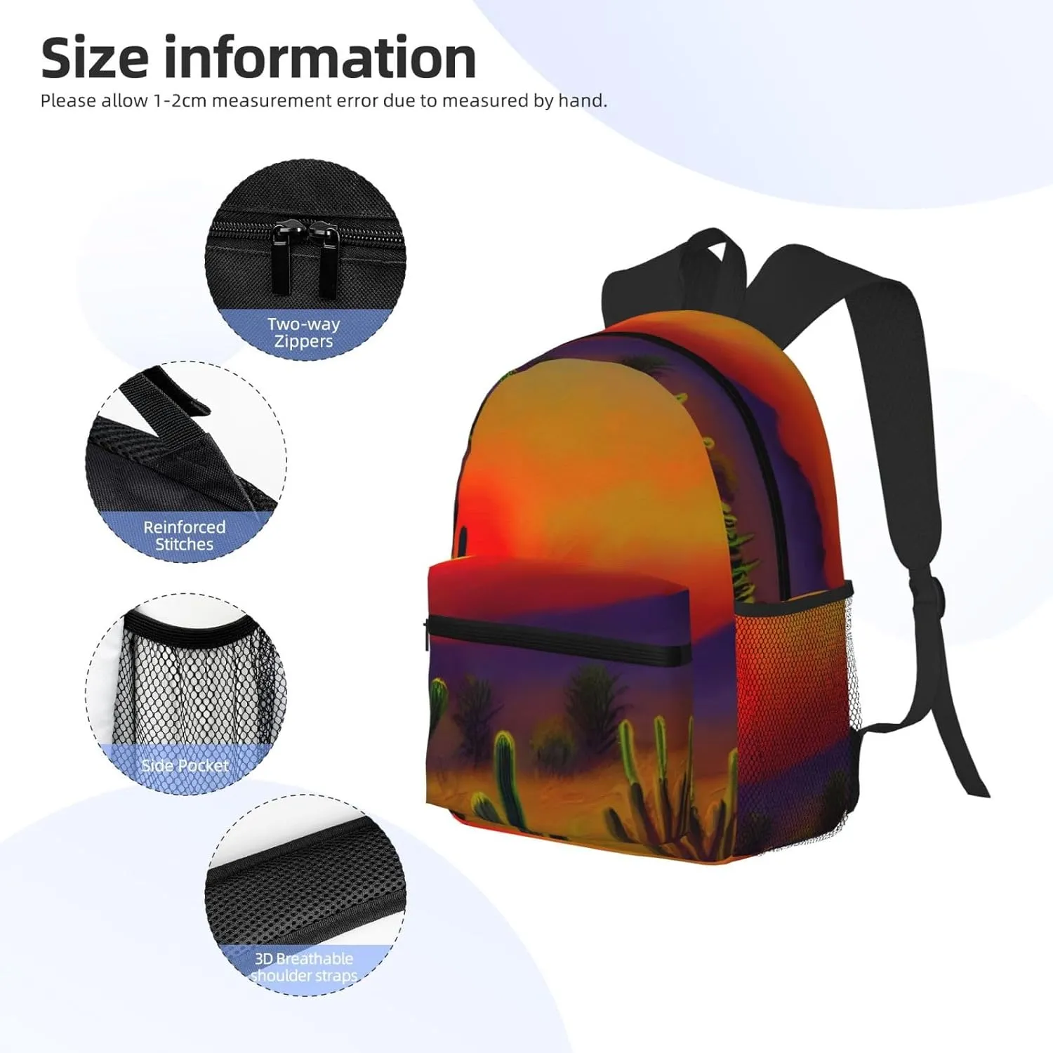 Sunset Cactus In Desert Print Trendy Leisure Backpack Your Ideal Travel Companion,A Must-Have For Outdoor Travels
