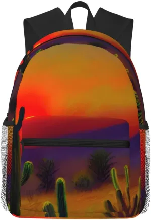 Sunset Cactus In Desert Print Trendy Leisure Backpack Your Ideal Travel Companion,A Must-Have For Outdoor Travels