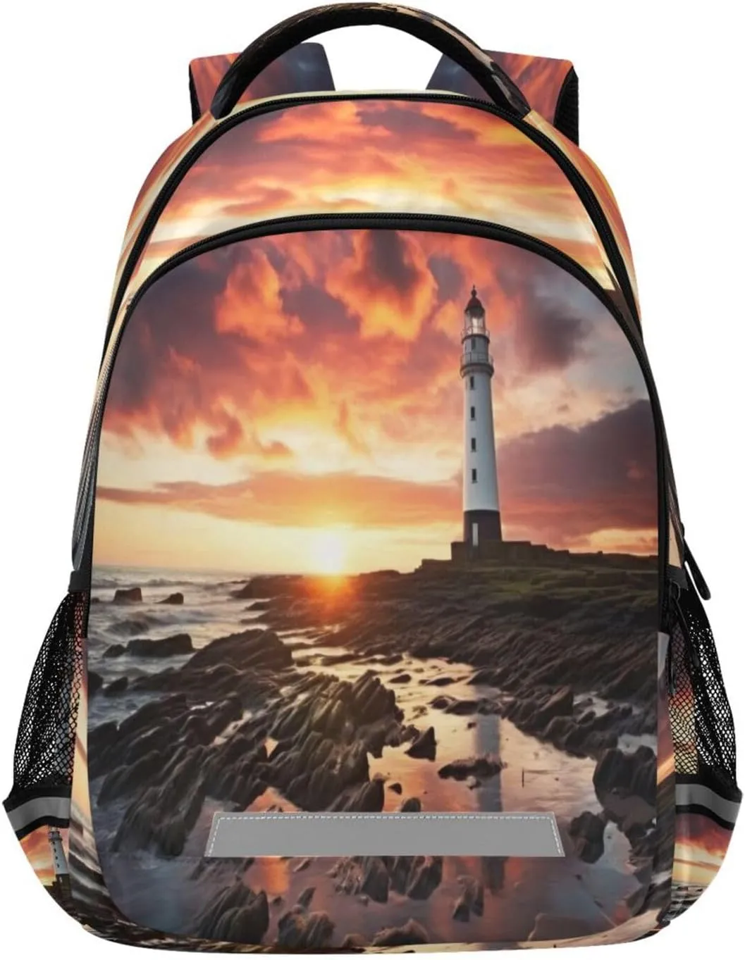 Sunset Lighthouse Design Waterproof Backpack - Casual Outdoor Sports Daypack with Ergonomic Shoulder Straps#797