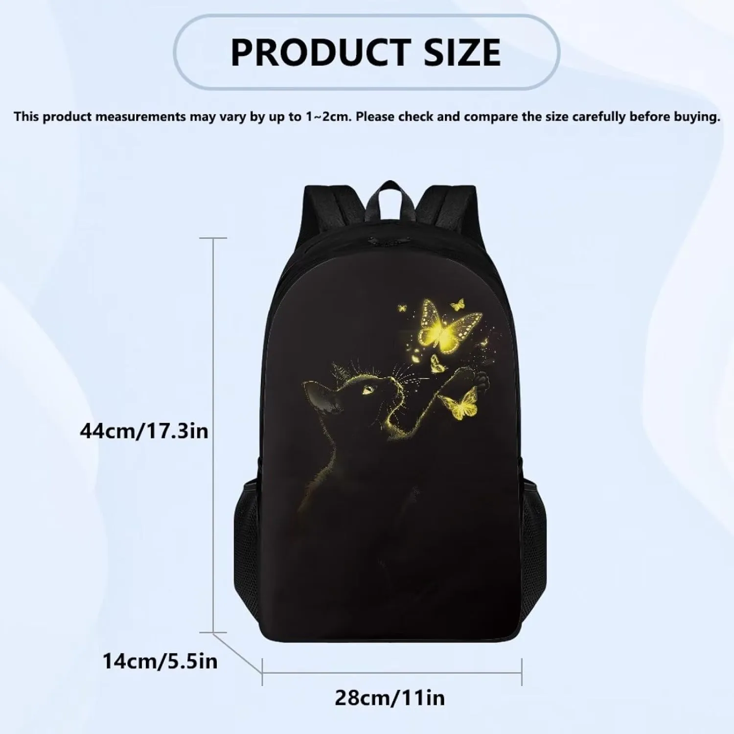 Suobstales Cat Butterfly Pattern School Backpack for Teen Boy Girl Large Schoolbags with 2 Compartments Lightweight Casual Travel Laptop Backpack with Two Compartment