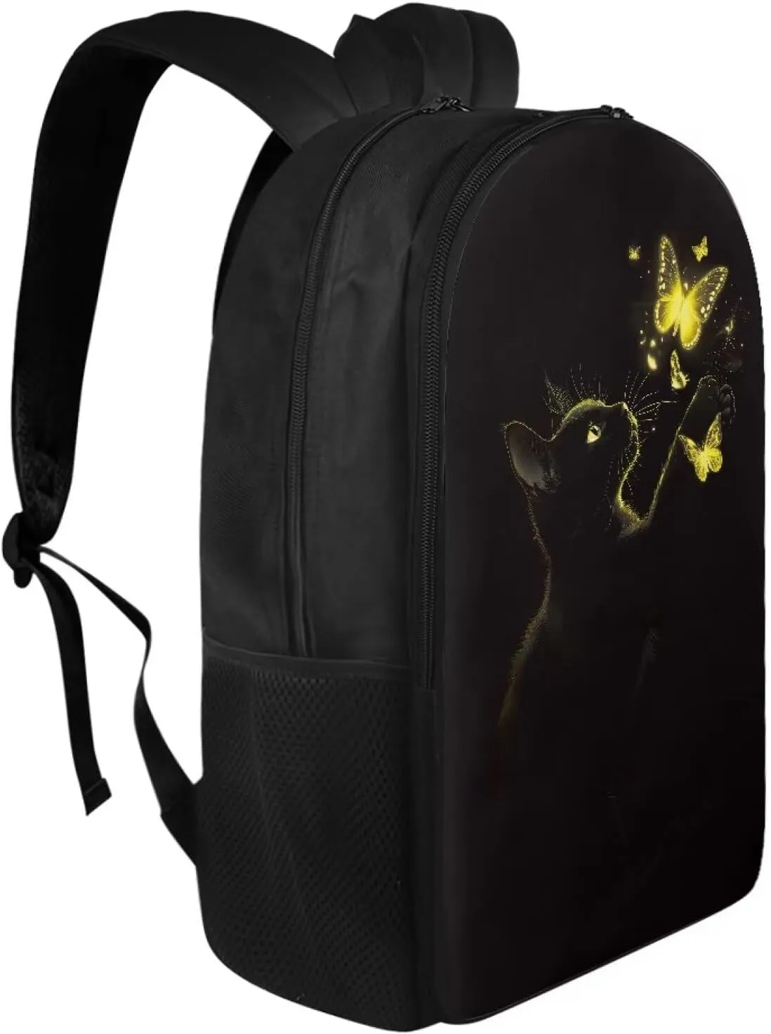 Suobstales Cat Butterfly Pattern School Backpack for Teen Boy Girl Large Schoolbags with 2 Compartments Lightweight Casual Travel Laptop Backpack with Two Compartment