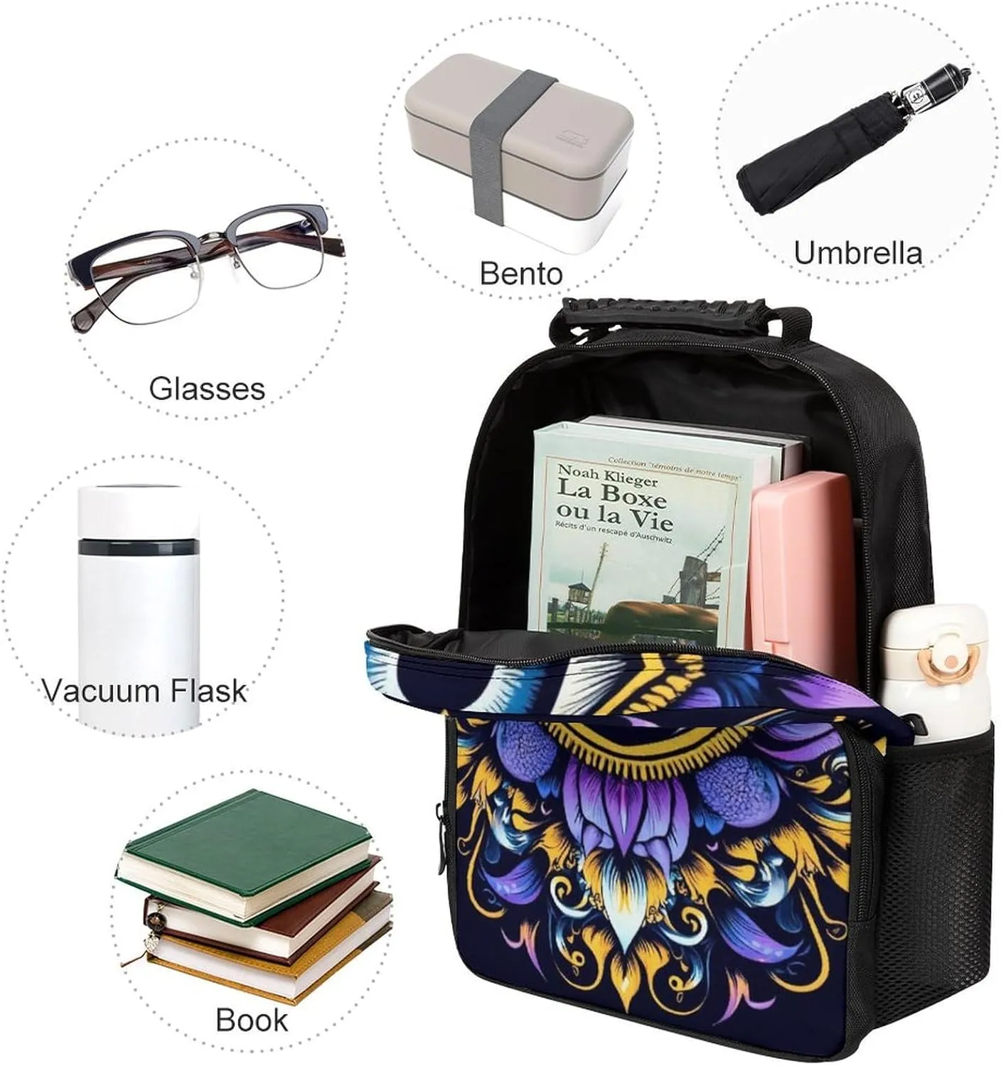 Supdreamc Abstract Eye Boho Indian Ethnic Style Shoulder Book Bags Polyester Multipurpose Anti-Theft Carry On Bag Large Capacity Travel Hiking & Camping Rucksack