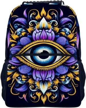 Supdreamc Abstract Eye Boho Indian Ethnic Style Shoulder Book Bags Polyester Multipurpose Anti-Theft Carry On Bag Large Capacity Travel Hiking & Camping Rucksack