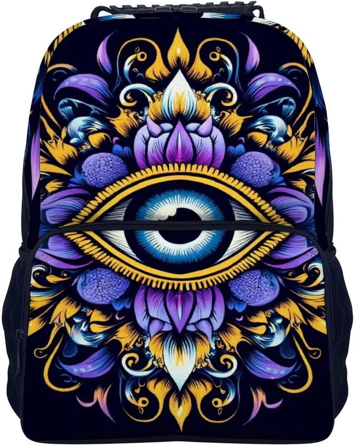 Supdreamc Abstract Eye Boho Indian Ethnic Style Shoulder Book Bags Polyester Multipurpose Anti-Theft Carry On Bag Large Capacity Travel Hiking & Camping Rucksack