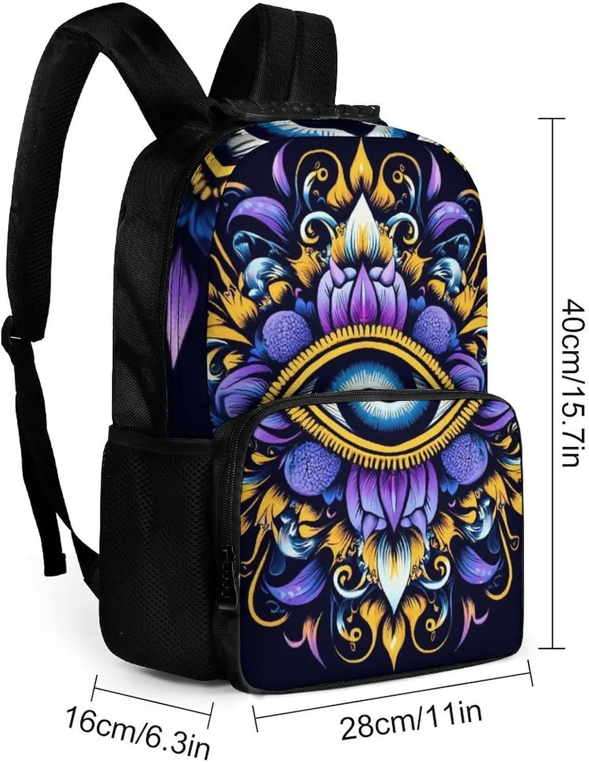 Supdreamc Abstract Eye Boho Indian Ethnic Style Shoulder Book Bags Polyester Multipurpose Anti-Theft Carry On Bag Large Capacity Travel Hiking & Camping Rucksack