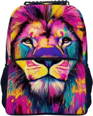 Supdreamc Adults Lightweight Animal King Trippy Lion Watercolor Art Rucksacks Large Capacity Bookbag With Adjustable Shoulder Straps for Trekking Outdoors Bicycle