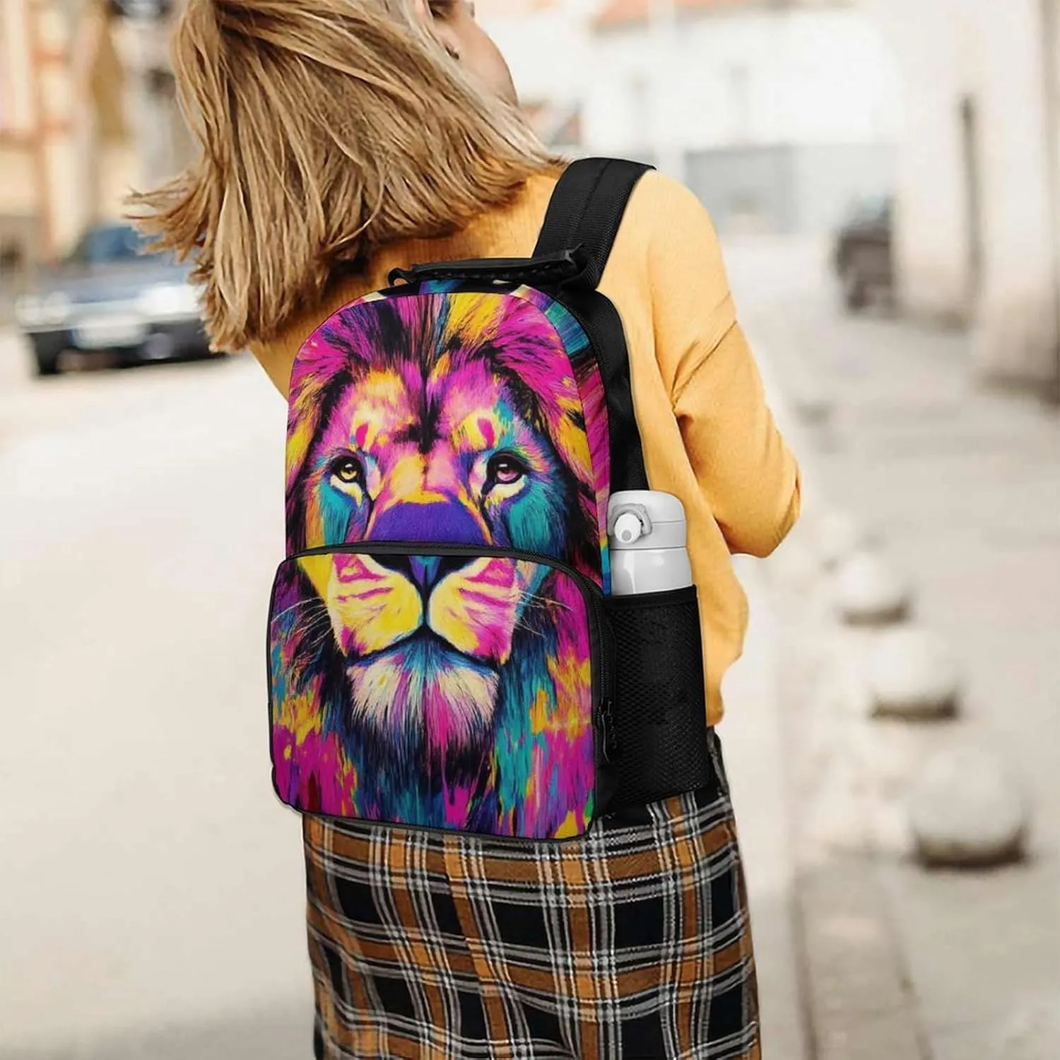 Supdreamc Adults Lightweight Animal King Trippy Lion Watercolor Art Rucksacks Large Capacity Bookbag With Adjustable Shoulder Straps for Trekking Outdoors Bicycle