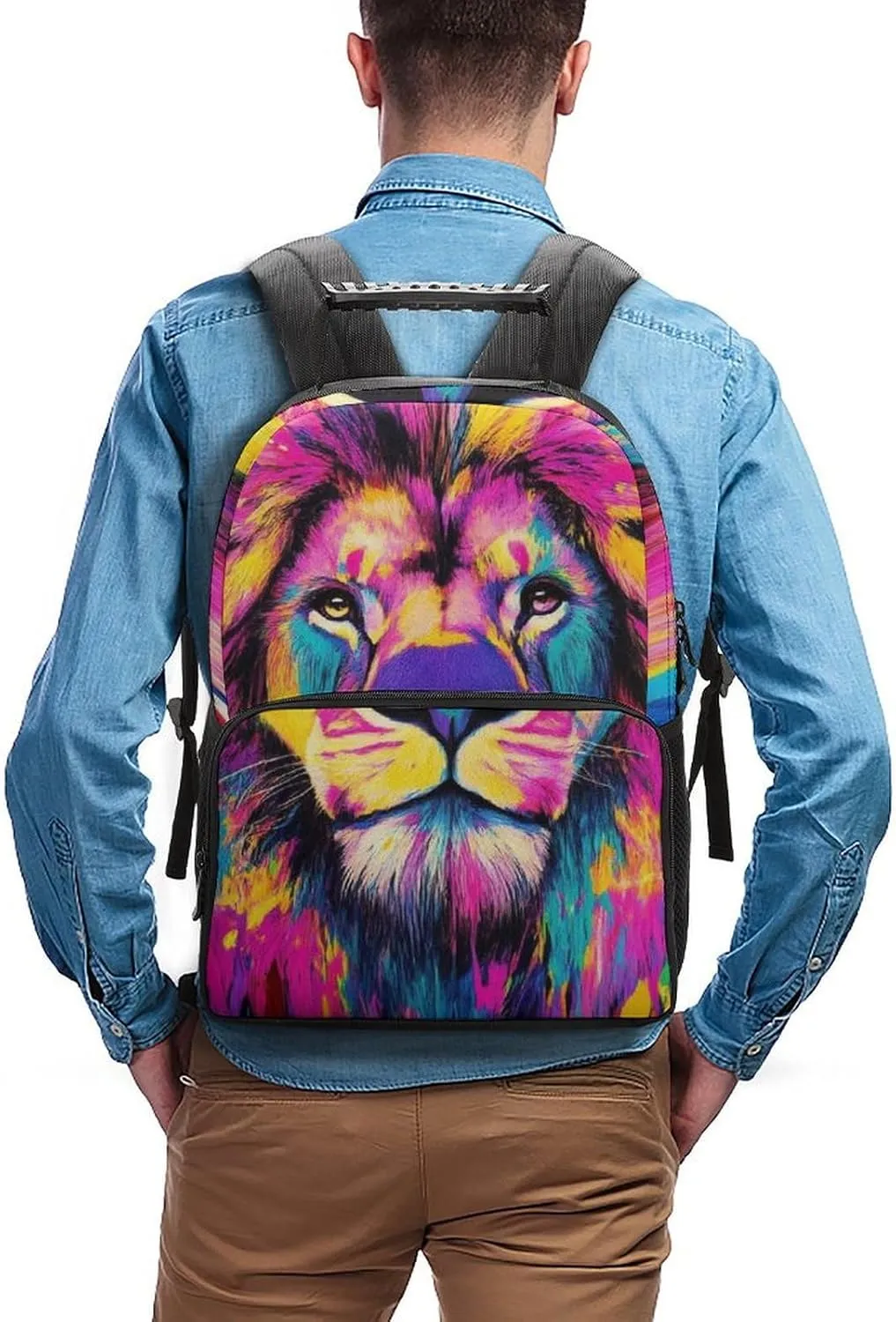 Supdreamc Adults Lightweight Animal King Trippy Lion Watercolor Art Rucksacks Large Capacity Bookbag With Adjustable Shoulder Straps for Trekking Outdoors Bicycle