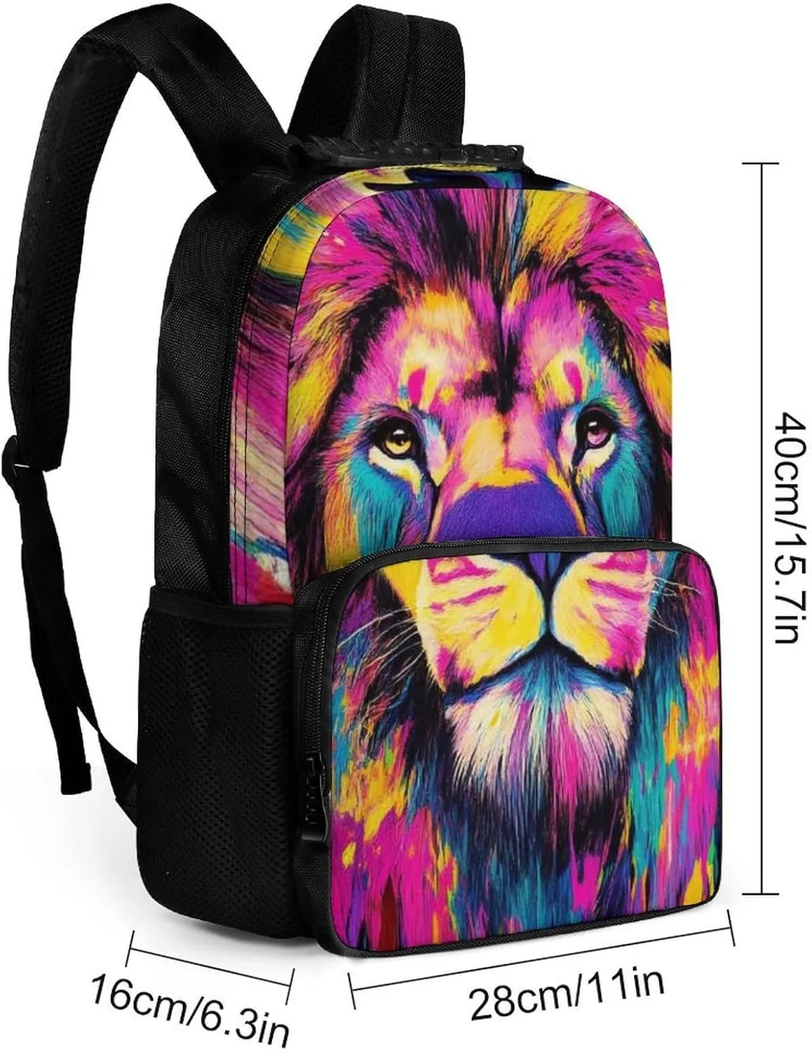Supdreamc Adults Lightweight Animal King Trippy Lion Watercolor Art Rucksacks Large Capacity Bookbag With Adjustable Shoulder Straps for Trekking Outdoors Bicycle