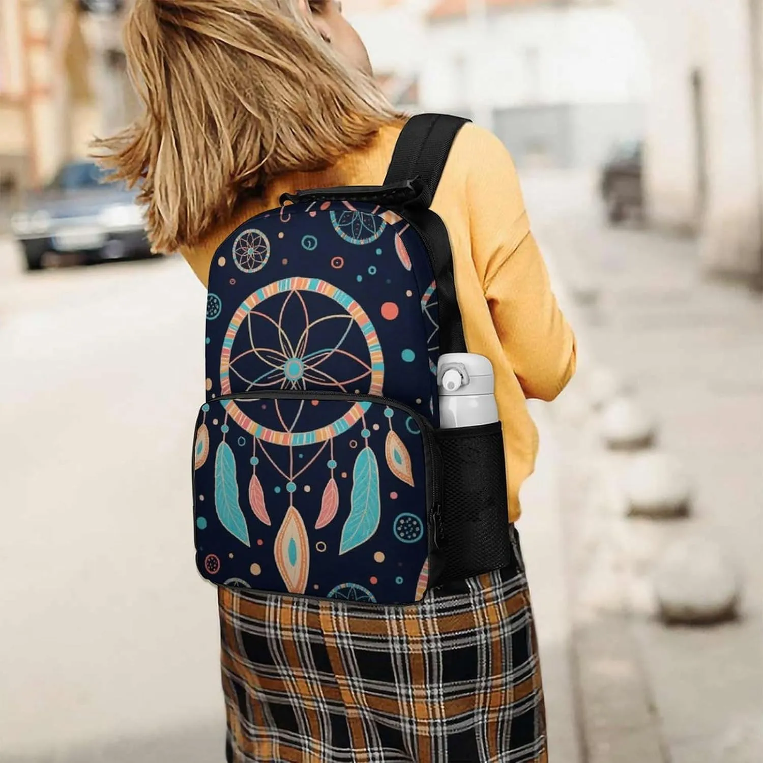 Supdreamc Adults Lightweight Colorf Dream Catcher Art Rucksacks Large Capacity Bookbag With Adjustable Shoulder Straps for Trekking Outdoors Bicycle