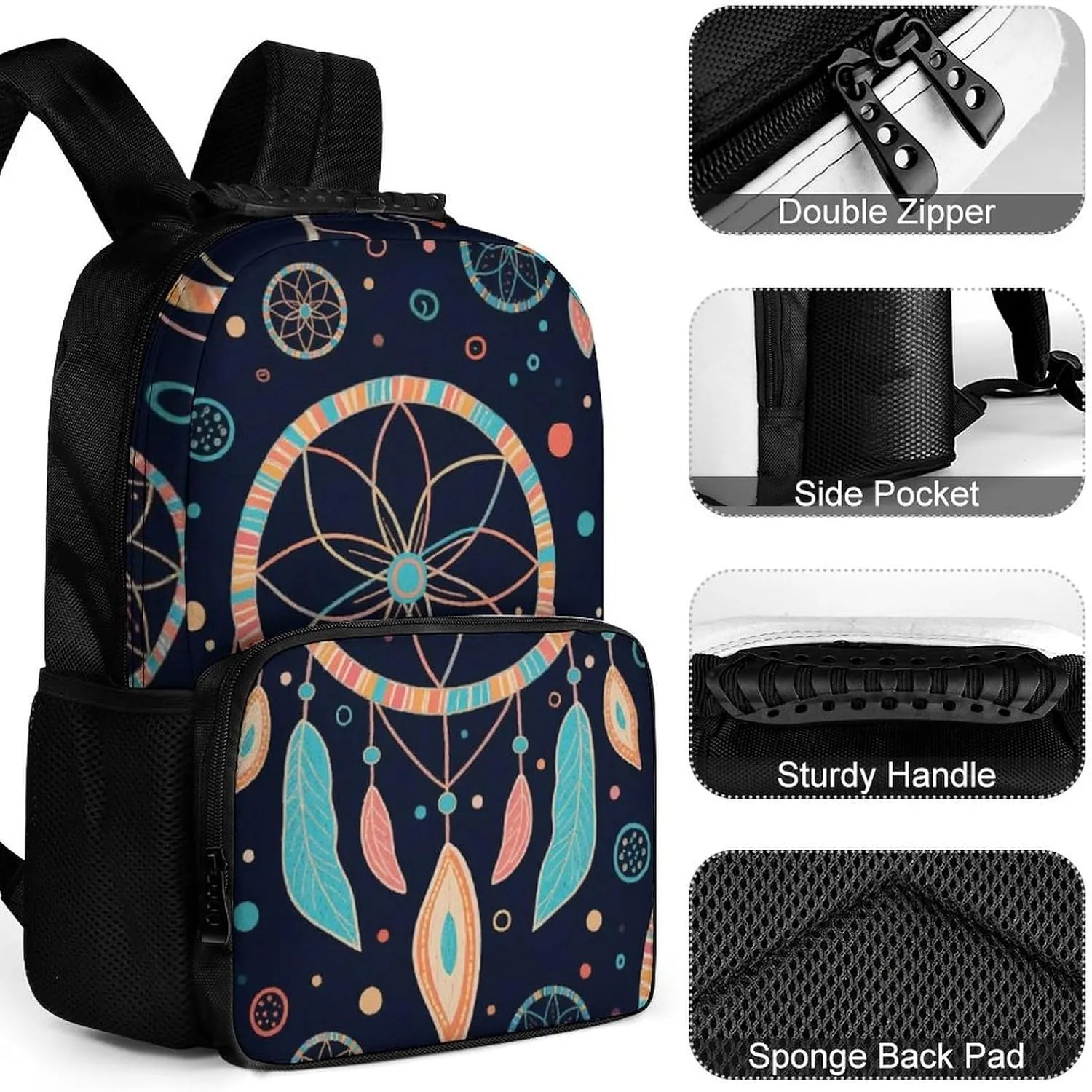 Supdreamc Adults Lightweight Colorf Dream Catcher Art Rucksacks Large Capacity Bookbag With Adjustable Shoulder Straps for Trekking Outdoors Bicycle