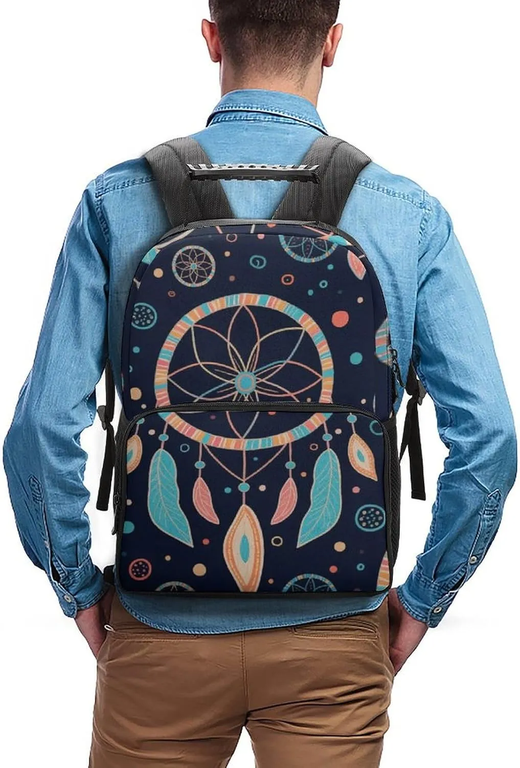 Supdreamc Adults Lightweight Colorf Dream Catcher Art Rucksacks Large Capacity Bookbag With Adjustable Shoulder Straps for Trekking Outdoors Bicycle