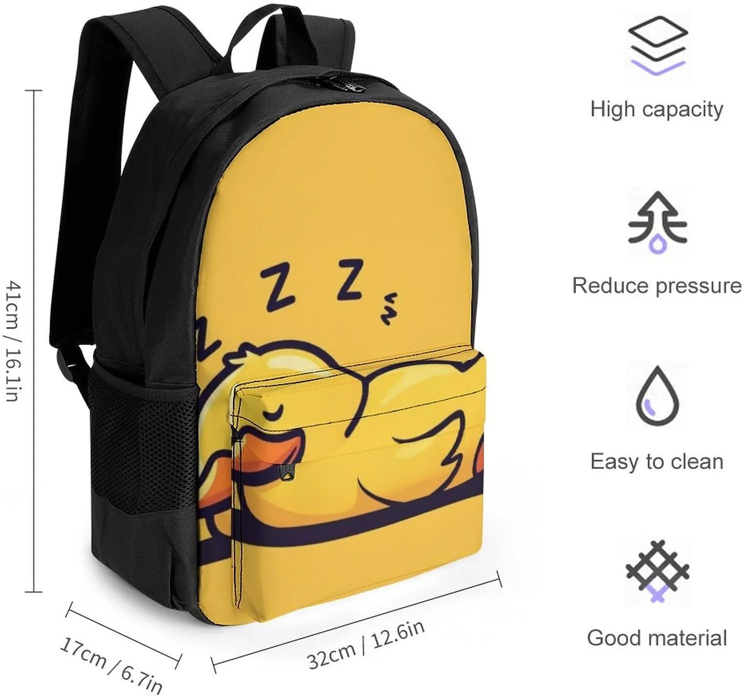 Supdreamc Adults Lightweight Cute Funny Sleeping Duck Yellow Shoulder Book Bags Big Capacity Shoulder Bag With Adjustable Shoulder Straps for Trekking Work Walking Cycling