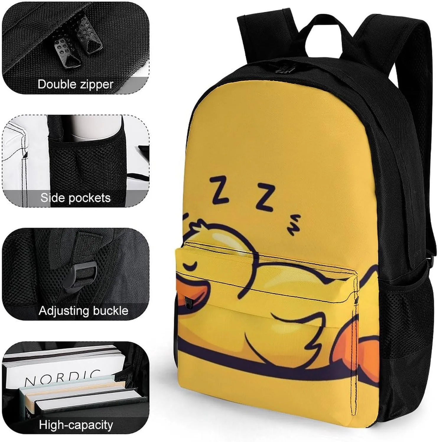 Supdreamc Adults Lightweight Cute Funny Sleeping Duck Yellow Shoulder Book Bags Big Capacity Shoulder Bag With Adjustable Shoulder Straps for Trekking Work Walking Cycling